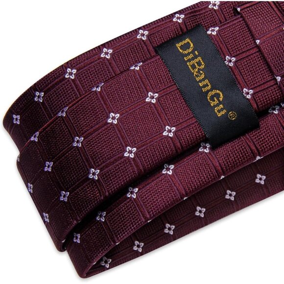 🆕Men Purple Plaid Silk Checkered Necktie Pocket Square Cufflinks Tie Clip Set - Picture 6 of 8